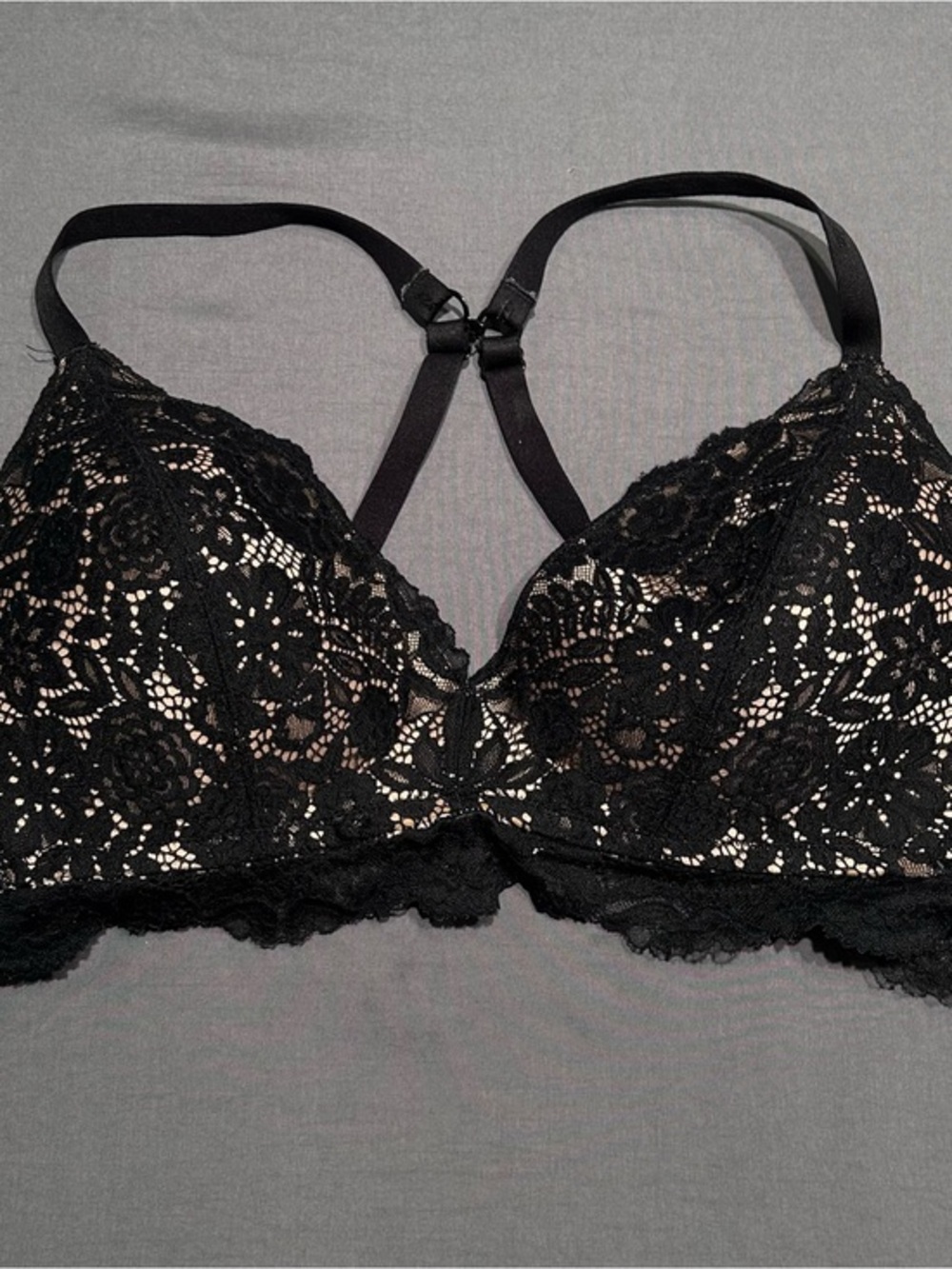 Aerie Black Lace Overlay Padded Bra with Nude Lining